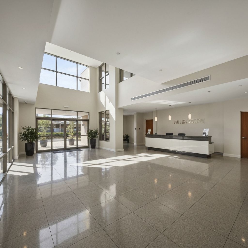 Clean and well-maintained strata building lobby with polished floors